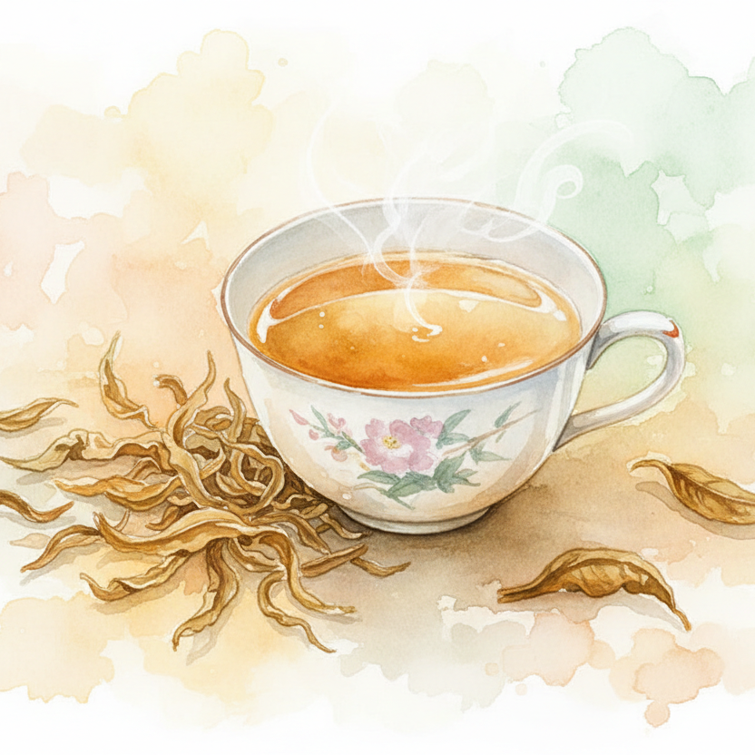 Oolong tea, with image in water color and beautiful background